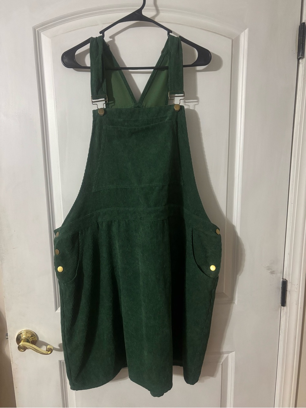 Cider Green Corduroy Overall Dress with Gold Hardware